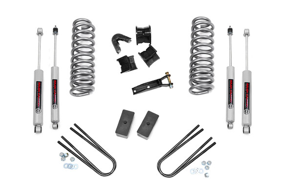 Bold Stance, Better Clearance: Transform your Ford with Rough Country's 4" Suspension Lift Kit, delivering a more aggressive, leveled look from front to rear. This system eliminates the factory rake for a balanced stance while improving ground clearance to take on uneven terrain and off-road challenges with confidence.Performance-Driven Components: The kit includes a set of durable front coil springs for enhanced ride height without sacrificing comfort or performance. Application-specific 7-degree C-bushings and a track bar drop bracket maintain proper geometry and alignment, ensuring a factory-like ride quality even after lifting.Premium N3 Shock Absorbers: This kit features Rough Country's nitrogen-charged N3 shocks, precision-tuned with a 10-stage variable valving system, 18mm piston rods, and fast-cooling 54mm shock bodies for enhanced off-road handling and smooth highway ride quality.Ready for 35-Inch Tires: Gain the clearance needed to run up to 35" tires, giving your truck a more aggressive profile and increased off-road capability, all with proper wheel backspacing.Built to Last: Backed by Rough Country's Limited Lifetime Replacement Warranty, this 4" Ford Suspension Lift Kit combines rugged durability with confidence-inspiring performance, on and off the road.