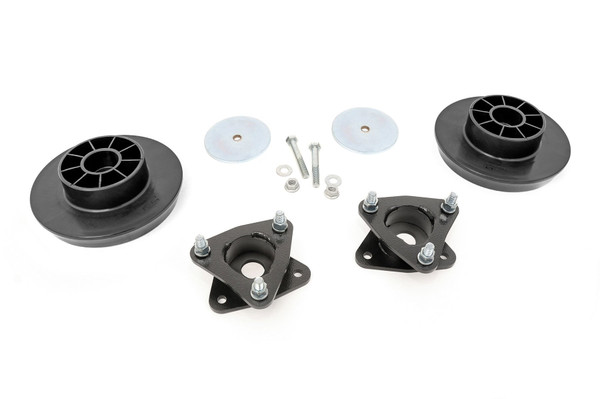 Put the finishing touch on your Dodge Ram 1500 with Rough Country's 2.5-inch Leveling Lift Kit, the perfect way to achieve a semi-level stance ideal for towing. Designed specifically for fourth-generation Ram 1500 trucks, this kit raises the front and rear while maintaining a 1-inch rear rake favored by towing pros for a balanced, level look when hauling heavy loads.Level Up Your Truck: Keep the factory rear rake preferred for towing while achieving a sleek, semi-level appearance that balances style and performance.Durable and Ready: This kit includes heavy-duty front and rear spacers built to handle tough conditions. It installs easily with a bolt-on design that requires no cutting or special tools, making installation quick and hassle-free.Preserves Factory Ride Quality: Re-uses your factory coil springs to keep the smooth, comfortable ride you expect for everyday driving.Additional Tire Clearance: Fits up to 33x12.50 tires, giving your Ram a more commanding stance on and off the road.Optional N3 Upgrade: Upgrade to premium N3 struts and shocks for enhanced durability and off-road performance.Peace of Mind Included: Rough Country backs this kit with a Limited Lifetime Replacement Guarantee, ensuring your suspension is ready for whatever comes next.