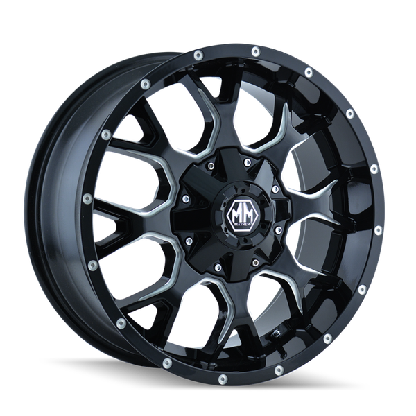 Mayhem 8015 Warrior 20x9 / 8x170 BP / 18mm Offset / 125.2mm Hub Gloss Black Milled Wheel - 8015-2970M18 Photo - Primary