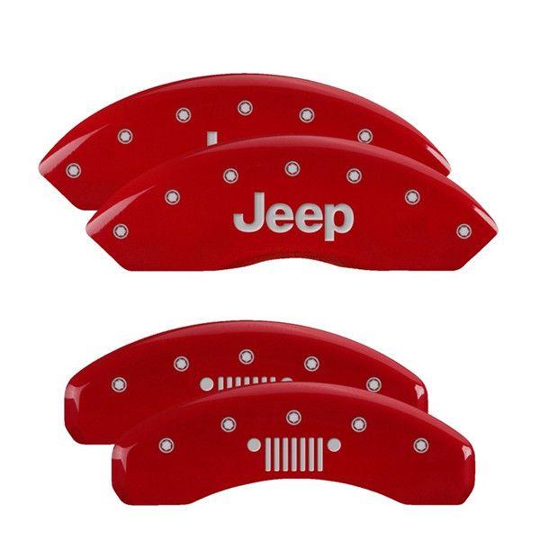 MGP 4 Caliper Covers Engraved Front Jeep Rear Grill Logo Red Finish Silver Char 2019 Jeep Wrangler - 42019SJPLRD Photo - Primary