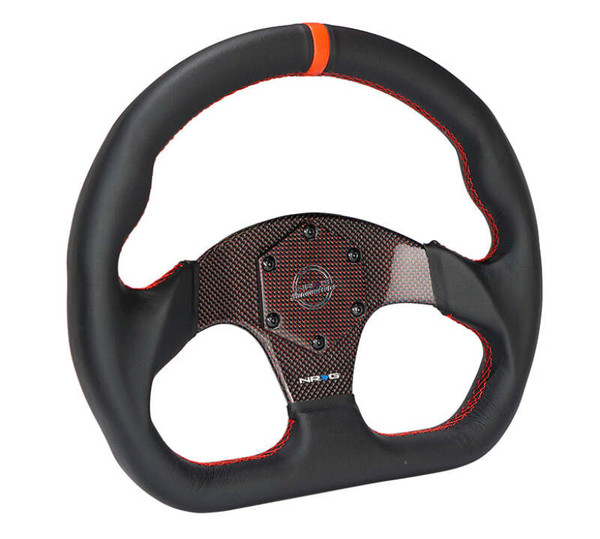 NRG Carbon Fiber Flat Bottom Steering Wheel (320mm) Red CF Center w/Red Stitch/Center Mark - RST-024CF/RD Photo - Primary