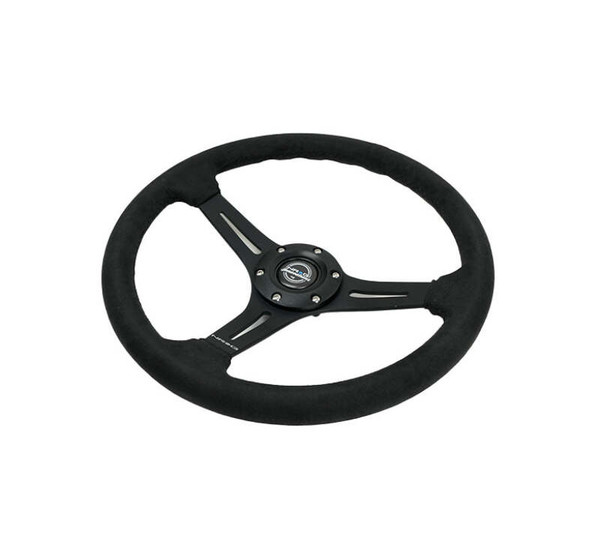 NRG Reinforced Suede Racing Steering Wheel 350mm / 2.5in Deep / 4mm Matte Black Spoke - RST-030S-BK Photo - Primary