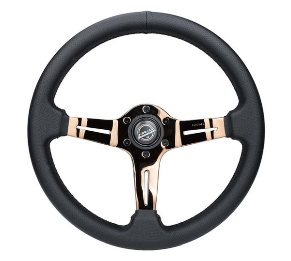 NRG Light Weight Gaming Steering Wheel - Spllitz 350mm 3 Rose Gold Spokes Slits - Leather - ST-010RG-PR Photo - Primary