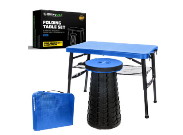 Rhino USA Portable Camping Table And Stool (Blue) - CA-FRTABSTL-BLU User 1