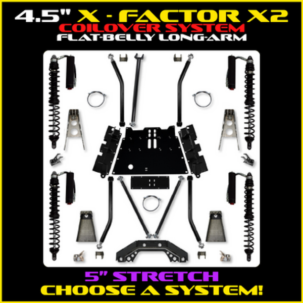Rock Krawler 97-06 Wrangler TJ 4.5in X Factor X2 Flat Belly CoilOver Long Arm System w/ 5 In Stretch - TJ45X2COMP-5S Photo - Primary