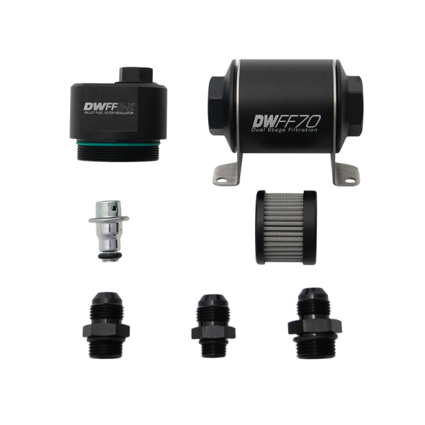 DeatschWerks DWFFR-X 70mm Billet Fuel Filter Regulator - 10 Micron with 8AN Fittings - 8-FFR-070-010K-8 Photo - Primary