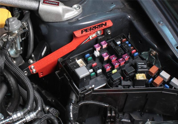 Perrin 08-12 Subaru STi Hatchback / 11-12 STi Sedan Master Cylinder Bracket - Red - PSP-BRK-401RD Photo - Primary
