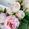 Faux White & Pink Peony and Rose Stems in Rectangle Glass Vase