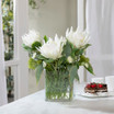 Faux White Protea and Rosemary in Square Glass Vase