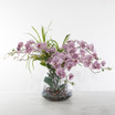 Faux Purple Phalaenopsis with Twigs and Greens in Glass Cylinder