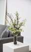 Faux White Cherry Blossom Stems with Twigs in Glass Cylinder