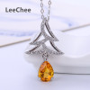 Natural Citrine pendant for girl gift Christmas tree Necklace 6*8mm drop yellow gemstone jewelry real 925 Solid Sterling silver|Pendants|