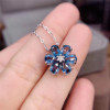 London Blue Topaz Necklace for Women Birthday Gift 4*6MM Natural Gemstone Flower Pendant Real 925 Sterling Silver Fine Jewelry|Necklaces|