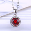 Natural Garnet pendant wine red gemstone necklace for women daily wear round cut 7mm Real 925 Solid Sterling Silver jewelry|Pendants|