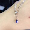 Natural Sapphire Necklace 4*6MM Genuine Blue Gemstone Simply Design Fine Jewelry for Young Girl Gift Real 925 Sterling Silver| |