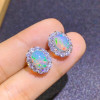 Opal Earrings Silver 925 6*8MM Oval Natural Colorful Gemstones for Women Anniversary Gift Real 925 Sterling Silver Fine Jewelry|Stud Earrings|