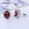 100% Natural Garnet Stud earrings 1.5 ct Real 925 Solid Sterling Silver jewelry wine red gemstone for women gift free ship|Stud Earrings|