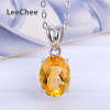 LeeChee 100%Natural citrine pendant real 925 Solid Sterling Silver jewelry 7*9mm yellow gemstone necklace for women gift 1.7CT|Pendants|