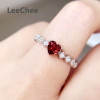LeeChee Garnet Heart Ring for Young Girl Wedding Anniversary Gift 5MM Wine Red Natural Gemstone Jewelry 925 Sterling Silver|Rings|