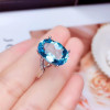LeeChee Real 925 Sterling Silver Ring 10*14MM Natural Gemstone Fine Jewelry for Women Anniversary Gift Sky Blue Topaz Ring|Rings|