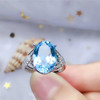 LeeChee Natrual Blue Topaz Ring for Women Anniversary Gift 10*14MM Birthstone Fine Jewelry Real 925 Sterling Silver Free Ship|Rings|