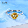 LeeChee 100% natural citrine ring for women daily wear round 7mm yellow gemstone fashion jewelry Real 925 Solid Sterling Silver|Rings|