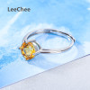 LeeChee 100% natural citrine ring for women daily wear round 7mm yellow gemstone fashion jewelry Real 925 Solid Sterling Silver|Rings|