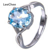 LeeChee light blue topaz ring for women daily wear 8*10mm gemstone jewelry fashion style free ship real 925 Solid Sterling Silve|Rings|