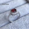 LeeChee 100% natural garnet ring 5mm wine red square gemstone jewelry for women party gift Real 925 Solid Sterling Silver|Rings|