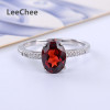 LeeChee 100% Natural Garnet Ring 925 Sterling Silver Wine Red Gemstone Fine Jewelry for Women Gift 1.2ct Oval Birthstone 6*8MM|Rings|
