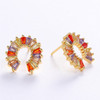 LUALA Luxury Gold Color Rainbow CZ Women's Earring Horseshoe Butterfly Stud Earrings for Qomen Jewelry Gift S925 Needle|Stud Earrings|