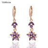 Volkhova Shiny Colorful Crystals Cubic Zirconia Three Flower Design Long Drop Earrings for Women Party Queen Wedding Jewelry|Drop Earrings|