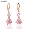 Volkhova Shiny Colorful Crystals Cubic Zirconia Three Flower Design Long Drop Earrings for Women Party Queen Wedding Jewelry|Drop Earrings|