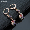 Volkhova Shiny Colorful Crystals Cubic Zirconia Three Flower Design Long Drop Earrings for Women Party Queen Wedding Jewelry|Drop Earrings|