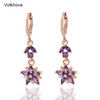 Volkhova Shiny Colorful Crystals Cubic Zirconia Three Flower Design Long Drop Earrings for Women Party Queen Wedding Jewelry|Drop Earrings|