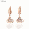 Volkhova Rose Gold Color Drop Rose Flower Earrings For Women Original Jewelry AAA Cubic Zircon Wholesales Fashion Jewelry|Drop Earrings|