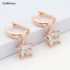 Vacation Gift Fashion Cz Jewelry Rose Gold Color Statement Five Pointed Star Stud Earrings For Friend Wedding|Drop Earrings|