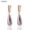 New 585 Rose Gold Micro Wax Inlay Natural Zircon Faux Shell Pearls Multicolor Water Drop Long Earrings Women Fashion jewelry|Drop Earrings|