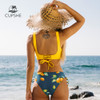 CUPSHE Yellow And Lemon Print Mid Waist Bikini Sets Swimsuit Women Sexy Lace Up Two Pieces Swimwear 2021 New Beach Bathing Suits|Body Suits|