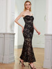 Strapless Floral Lace See Through Mermaid Formal Long Evening Dresses