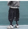Multi Pocket Hip Hop Pants Men Ribbon Elastic Waist Harajuku