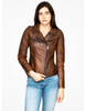 Brown Leather Biker Jacket For Women-DELETED-1612030542