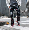 Men Jeans Hip Hop Graffiti Skull Letter Print Denim Pants Skinny Hole