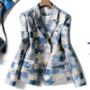 Brand New Unique Designing Runway Women Notched Double Breasted Plaid Graffiti Printing Autumn Casual Blazer Jacket|Blazers|