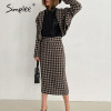 Simplee Elegant houndstooth fitted skirt suits Two piece casual plaid women skirt A line woollen coat suits ladies autumnn 2020|Women's Sets|