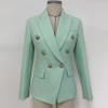 HIGH STREET Classic Baroque Designer Blazer Jacket Women's Metal Lion Buttons Double Breasted Textured Blazer Mint Green|Blazers|