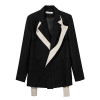 [EAM] Women Black Contrast Color Burr Blazer New Lapel Long Sleeve Loose Fit Jacket Fashion Tide Spring Autumn 2021 1W519|Blazers|