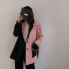 [EAM] Women Black Contrast Color Big Size Blazer New Lapel Long Sleeve Loose Fit Jacket Fashion Tide Spring Autumn 2021 1W482|Blazers|