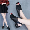 MCCKLE 2021 Women Sandals Fashion Thick Heel Peep Toe Women's Shoes Mesh Breathable Sandals Ladies Plus Size Girls Summer Sandal|Middle Heels|