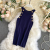 Summer Women's Knitting O neck Off shoulder Tank Tops Female Bodycon Knitted Buttons Camisole Sleeveless Tee shirts Women|Camis|